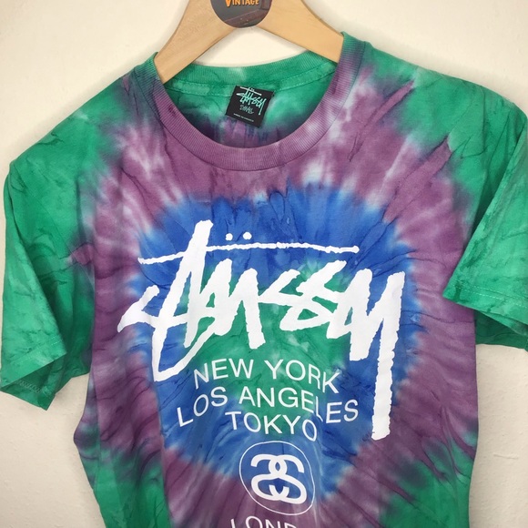 Stussy Other - Stussy Los Angeles New York Tokyo surf skate tie dye T-shirt men's small
